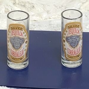 Rare Corralejo Silver Tequila Tall Shot Glasses Good Condition - Lot of 2 - EUC